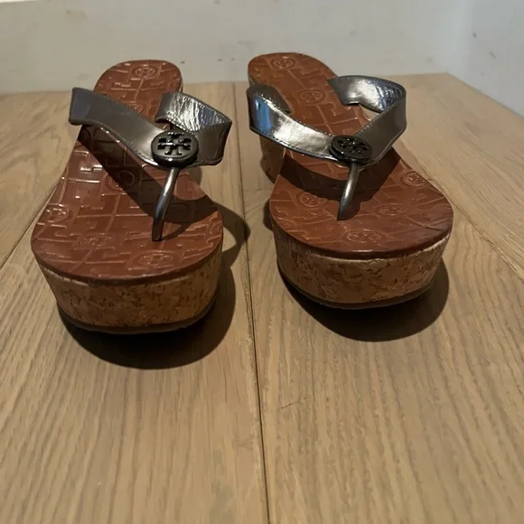 Tory Burch Thora Women's Silver Wedge Sandals - Picture 3 of 7